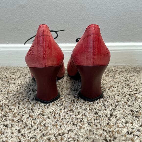 JOHN FLUEVOG Look Out Fascination Lace-Up Leather Heel Pink Oxford Coral Witchy - Picture 7 of 14